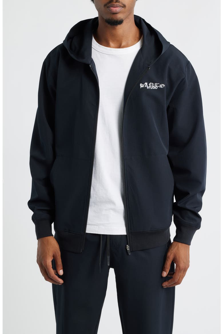 Tempo Tech Water Resistant Hooded Jacket, Main, color, BLACK