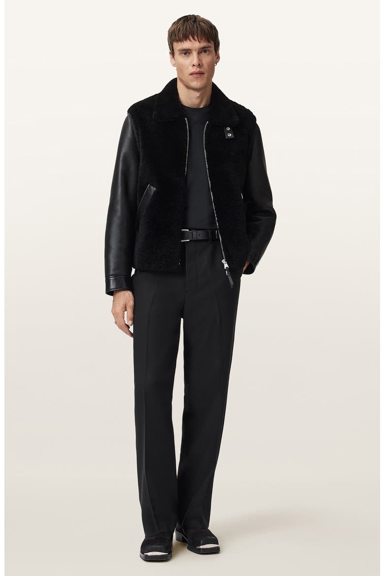 Conyer Genuine Shearling Pilot Leather Jacket, Alternate, color, BLACK