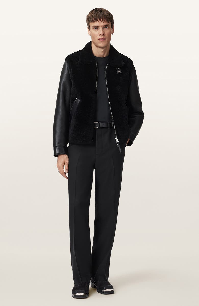 AllSaints Conyer Genuine Shearling Pilot Leather Jacket, Alternate, color, Black