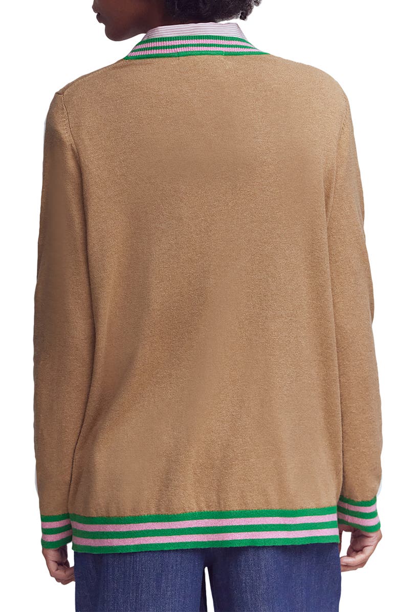 Boden Longline Cotton & Cashmere V-Neck Cardigan, Alternate, color, Camel Melange