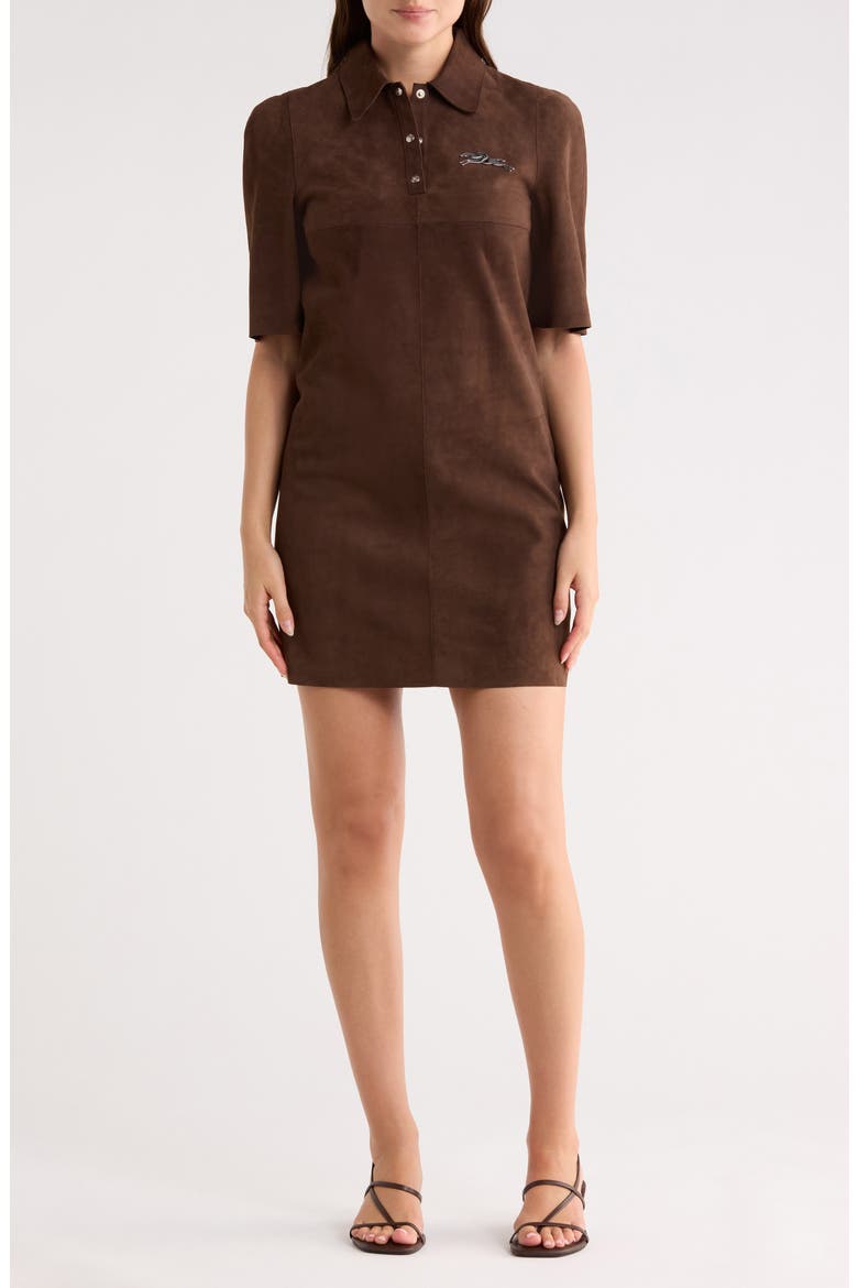 Short Sleeve Suede Polo Dress, Main, color, EBONY