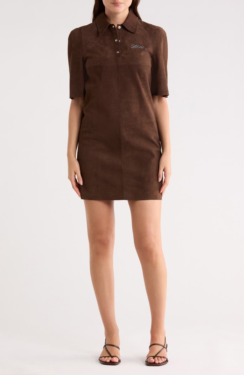 Longchamp Lambskin Suede Dress, Main, color, Ebony