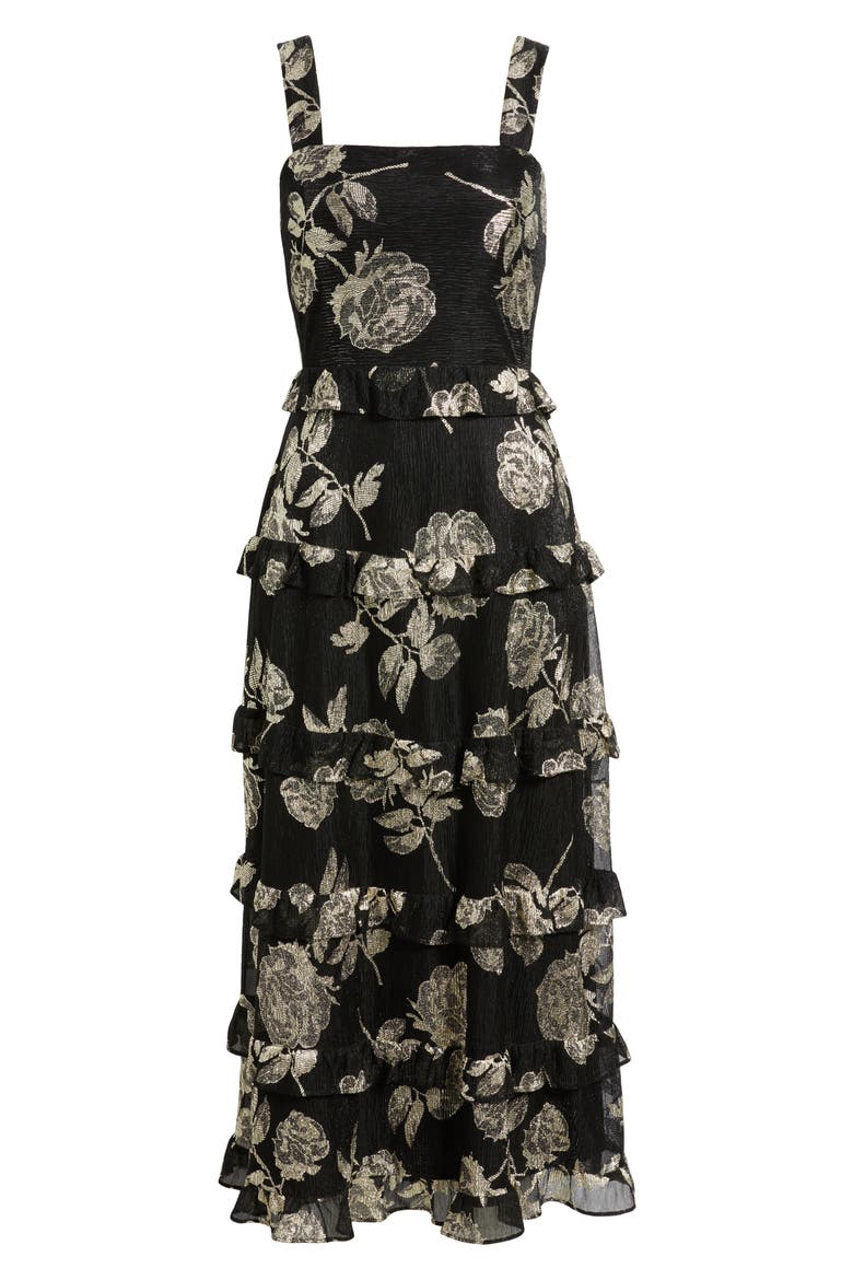 Metallic Tiered Ruffle Sleeveless Maxi Dress, Alternate, color, GOLD/ ANNE BLACK