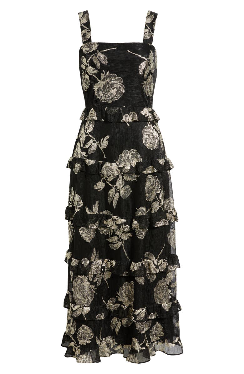 Anne Klein Metallic Tiered Ruffle Sleeveless Maxi Dress, Alternate, color, Gold/ Anne Black