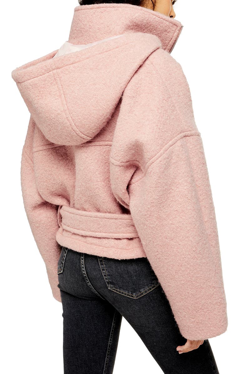 Topshop Miller Wool Blend Hooded Jacket, Alternate, color, 