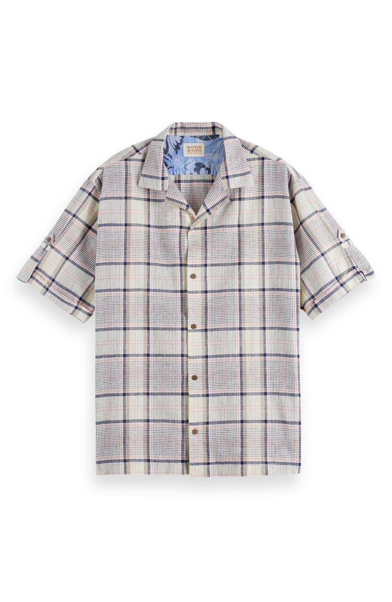 Scotch & Soda Short Sleeve Organic Cotton & Linen Button-Up Camp Shirt, Main, color, 