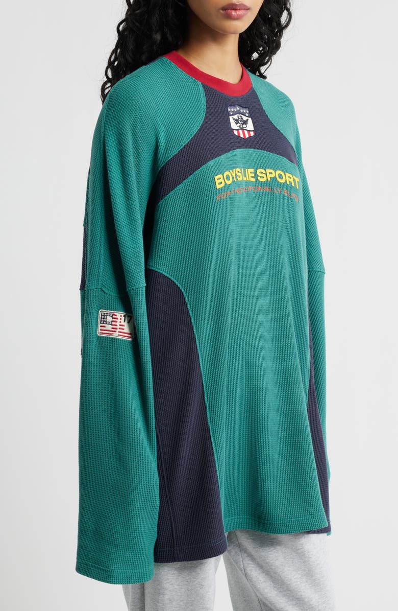 BOYS LIE Emotional Support Staff Longline Waffle Knit Pullover, Alternate, color, Green