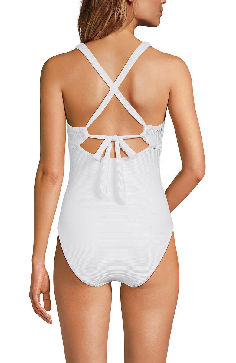 Lands
 End Ribbed Knot Front One Piece Swimsuit, Alternate, color, White Ottoman
