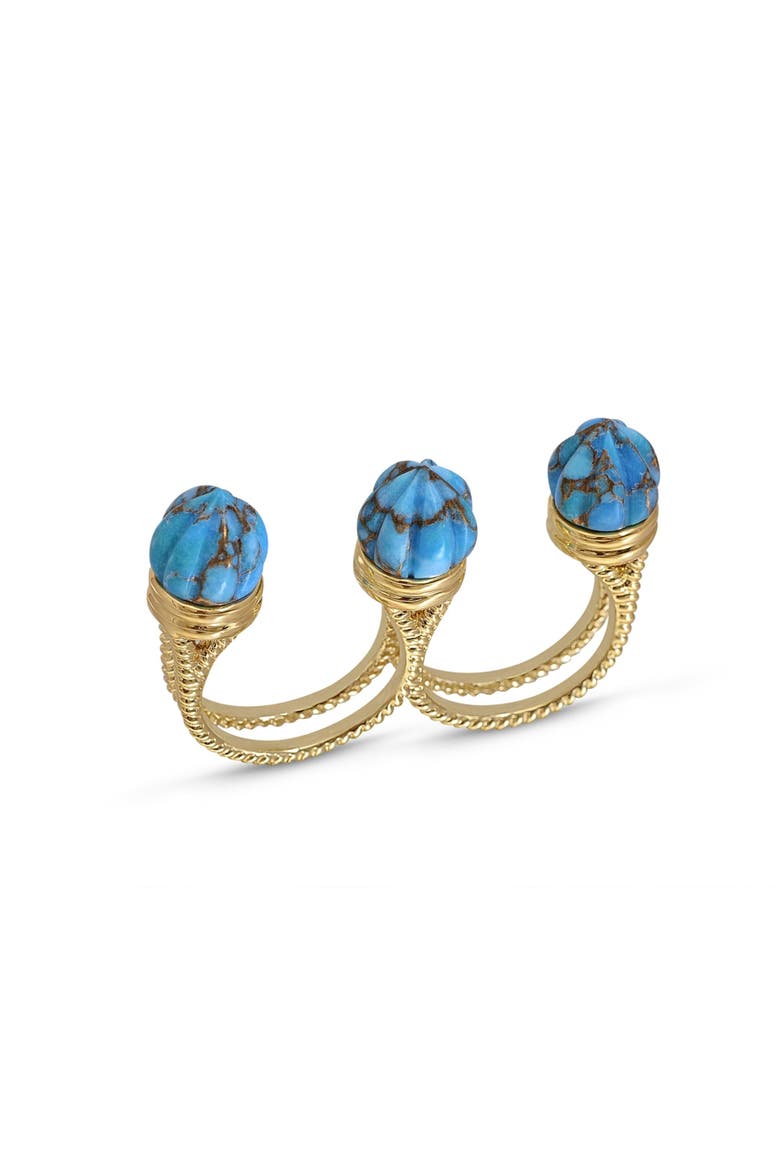 Sea Breeze Design Gold Plated Silver Turquoise Gemstone Multifinger Open Ring, Main, color, 14KT Gold Vermeil on Sterling