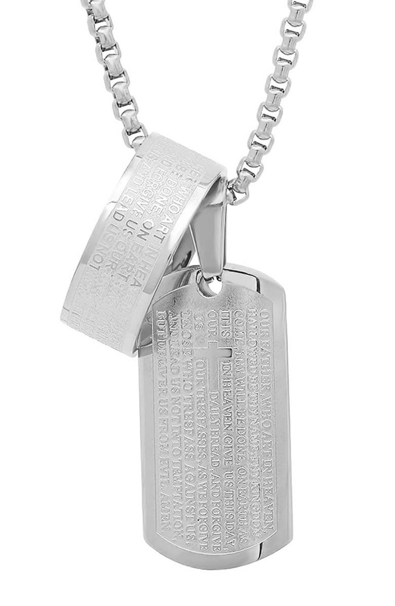 STEELTIME Lord's Prayer Dog Tag & Ring Pendant Necklace, Main, color, Silver