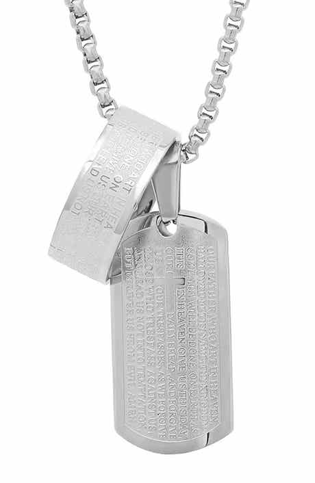 STEELTIME Lord's Prayer Dog Tag & Ring Pendant Necklace