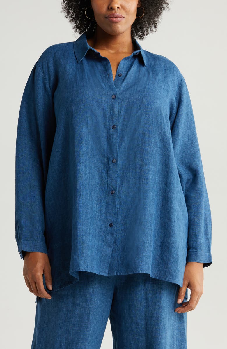 Eileen Fisher Organic Linen Button-Up Tunic Shirt, Alternate, color,