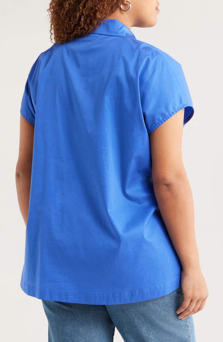 HARSHMAN Lily Asymmetric Ruched Button-Up Shirt, Alternate, color, Royal Blue