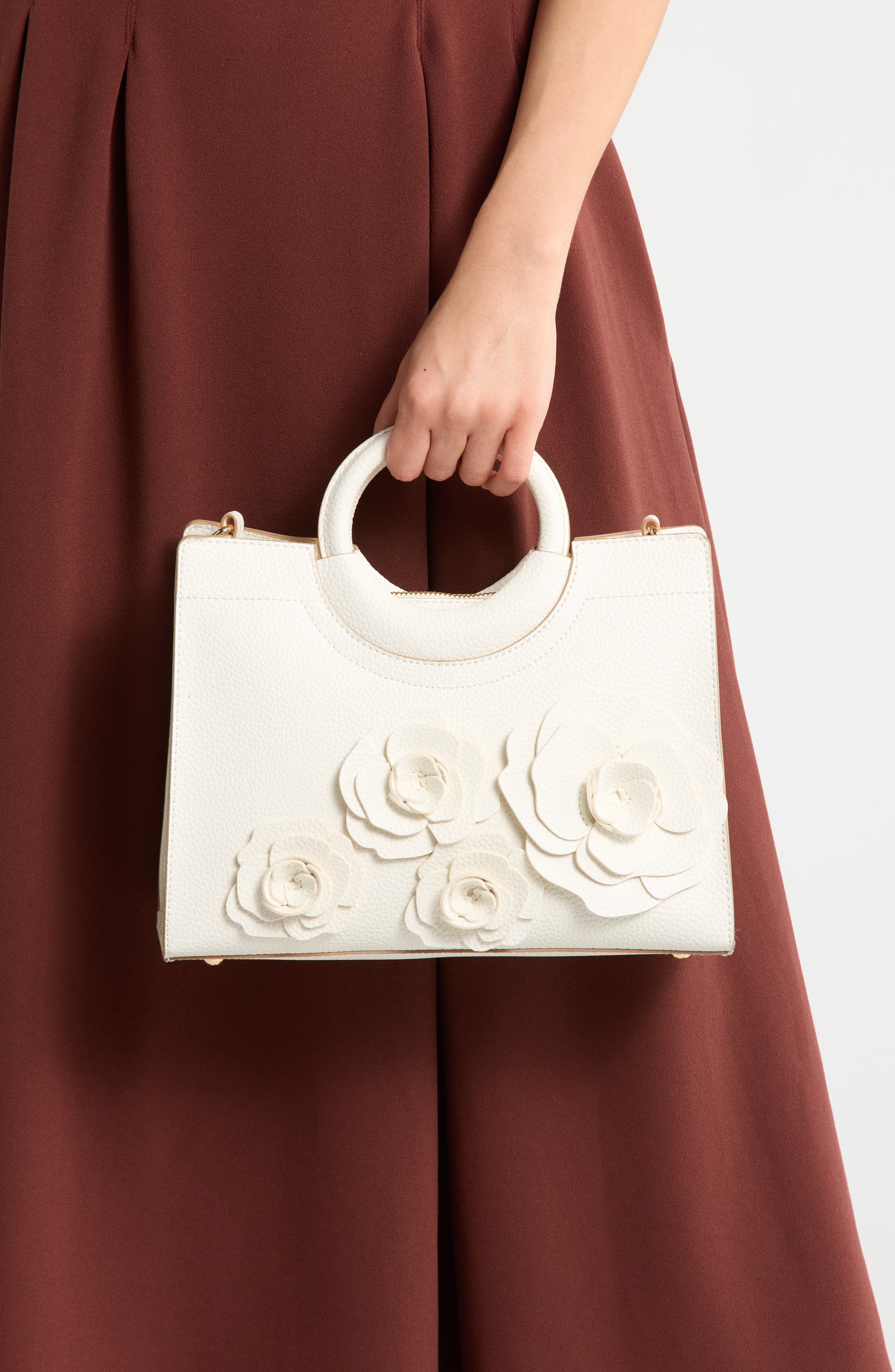 Nanette Lepore Floral Appliqué Satchel Bag, Alternate, color, 