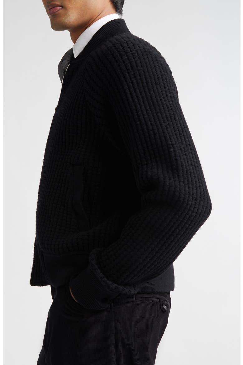 Raglan Wool Bomber Cardigan, Alternate, color, BLACK