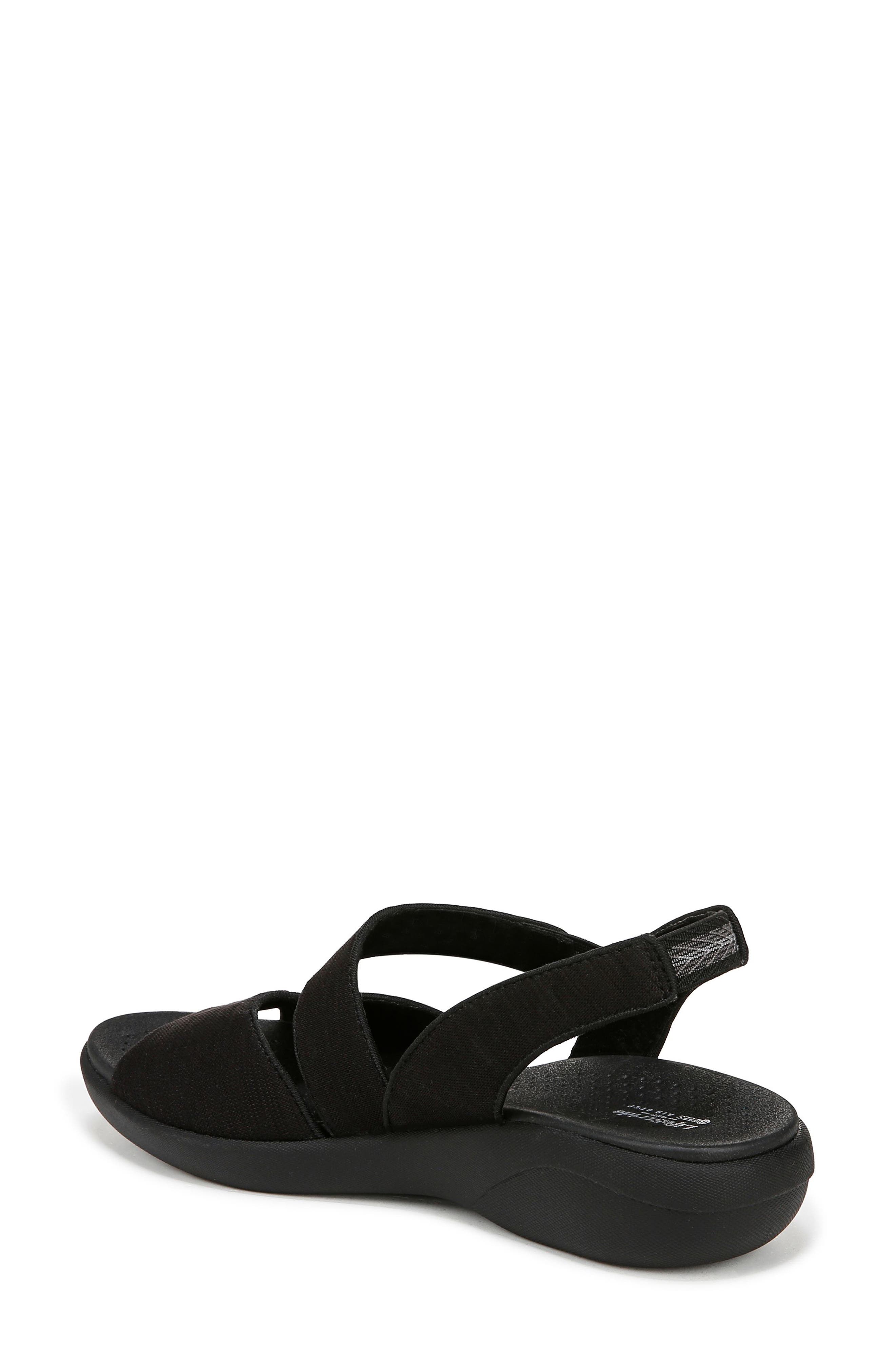 LifeStride Cheerful Quarter Strap Slip-On Sandal, Alternate, color, Black Fabric