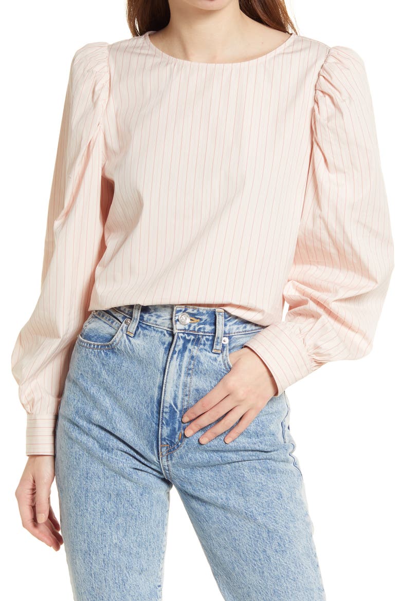 Stripe Bateau Neck Cotton Poplin Top, Main, color, PINK MARTA STRIPE