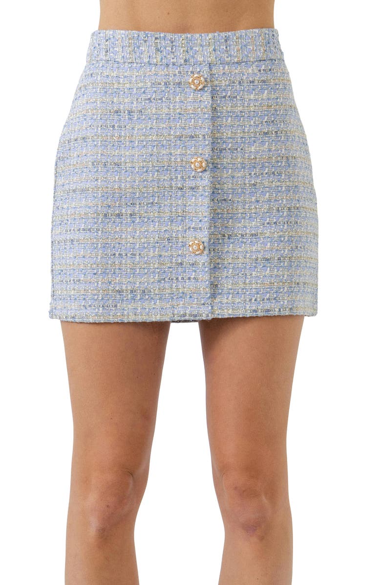Endless Rose Ornamental Button Tweed Miniskirt, Alternate, color, 
