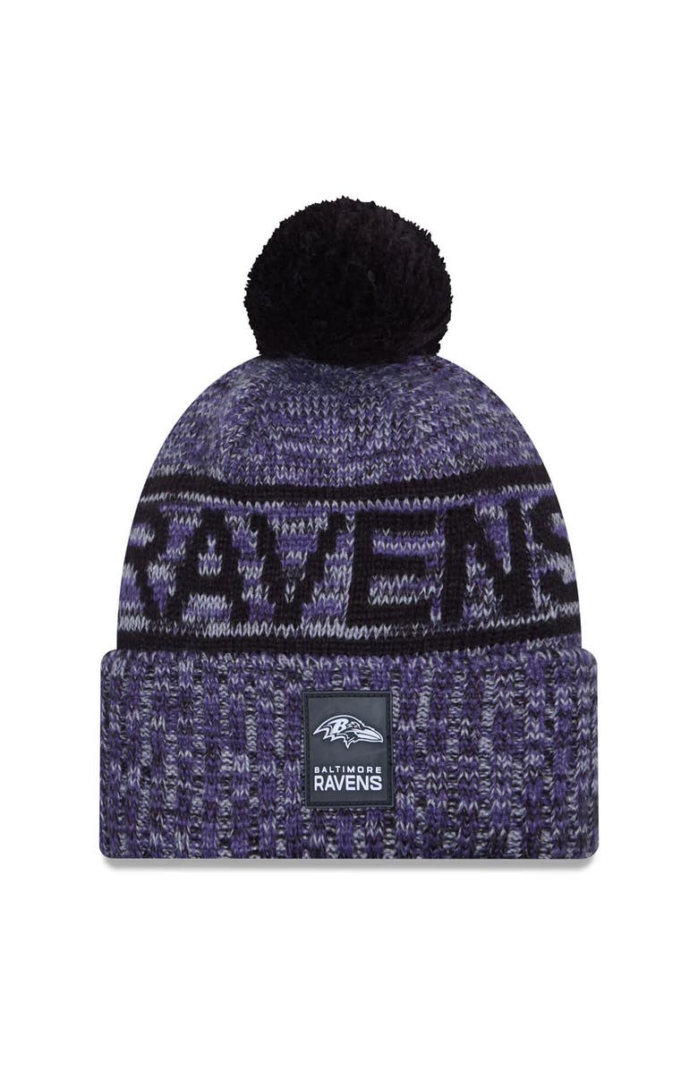 New Era Men's New Era Purple Baltimore Ravens 2025 Sideline Cold Weather Cuffed Knit Hat with Pom, Main, color, Purple
