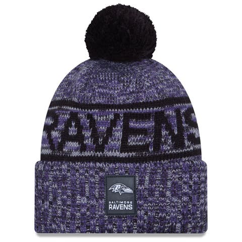 Men's New Era Purple Baltimore Ravens 2025 Sideline Cold Weather Cuffed Knit Hat with Pom