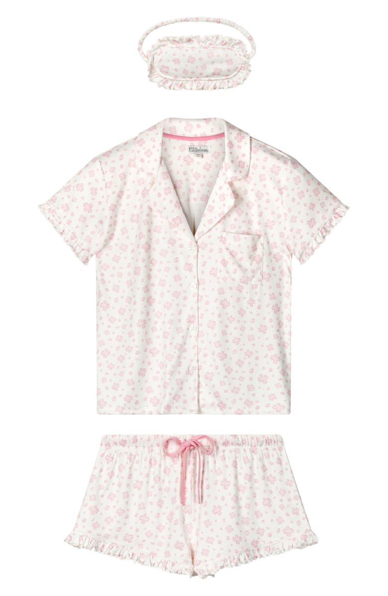 PJ Salvage Pretty Petals Jersey Short Pajamas & Eye Mask, Alternate, color, Sweet Pink