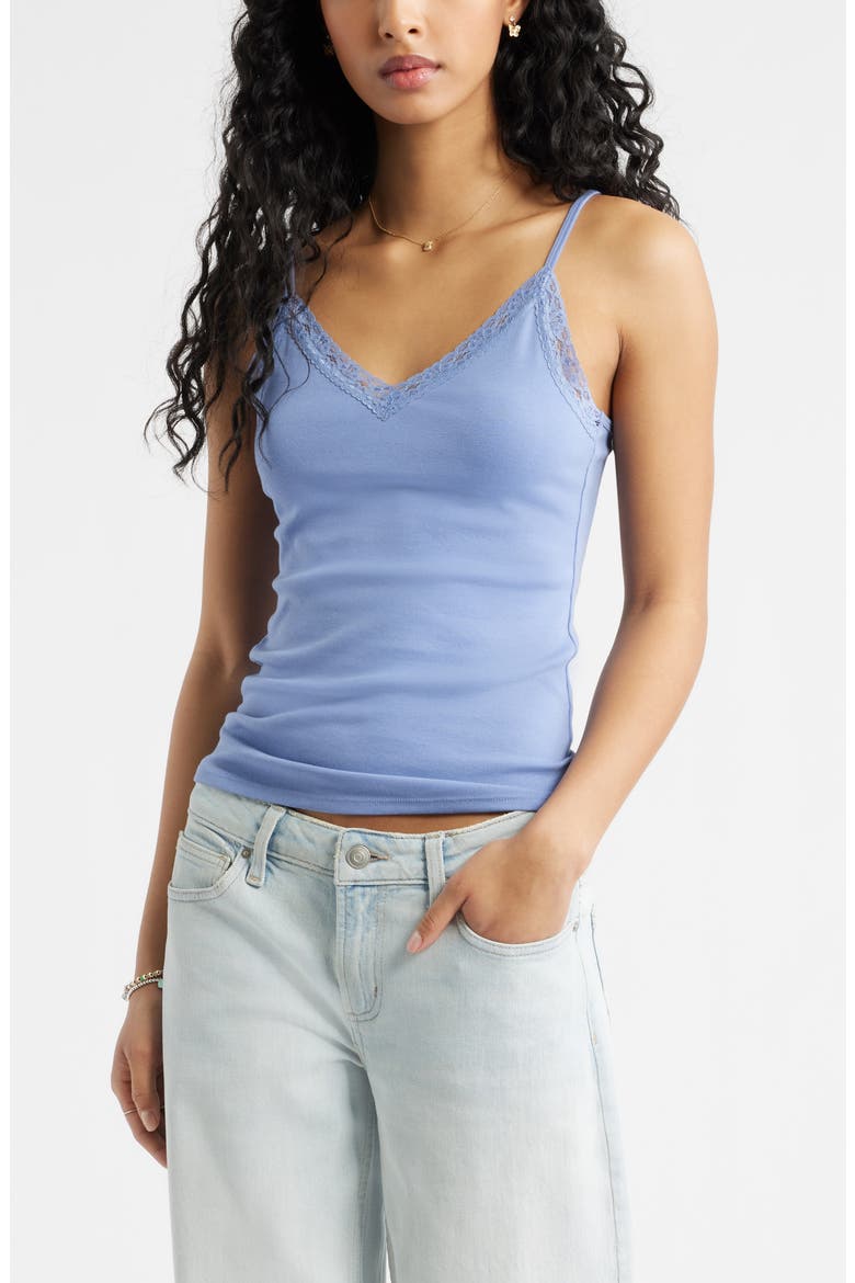 Lace Trim V-Neck Camisole, Main, color, BLUE FROST