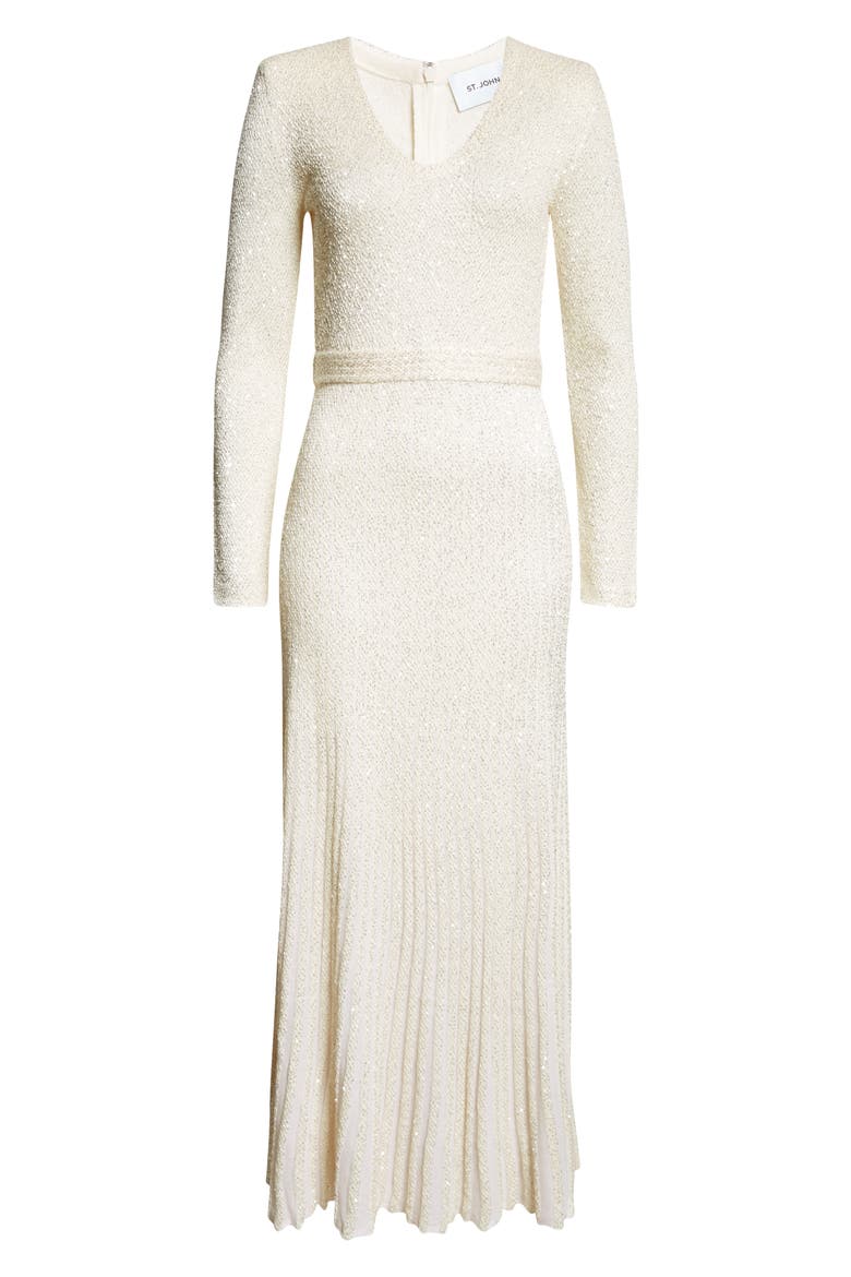 Sequin Embroidered Long Sleeve Knit Dress, Alternate, color, ECRU/ SILVER