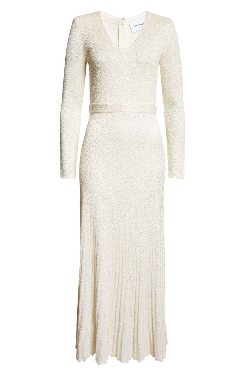 ST. JOHN Sequin Embroidered Long Sleeve Knit Dress, Alternate, color,