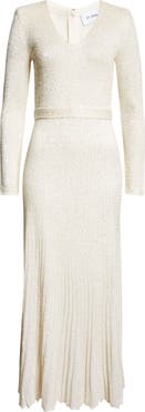 ST. JOHN Sequin Embroidered Long Sleeve Knit Dress