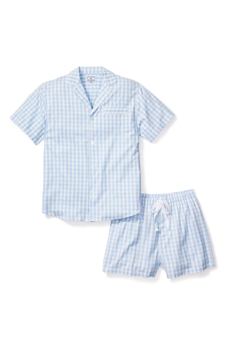 Petite Plume Gingham Cotton Short Pajamas, Main, color, Blue