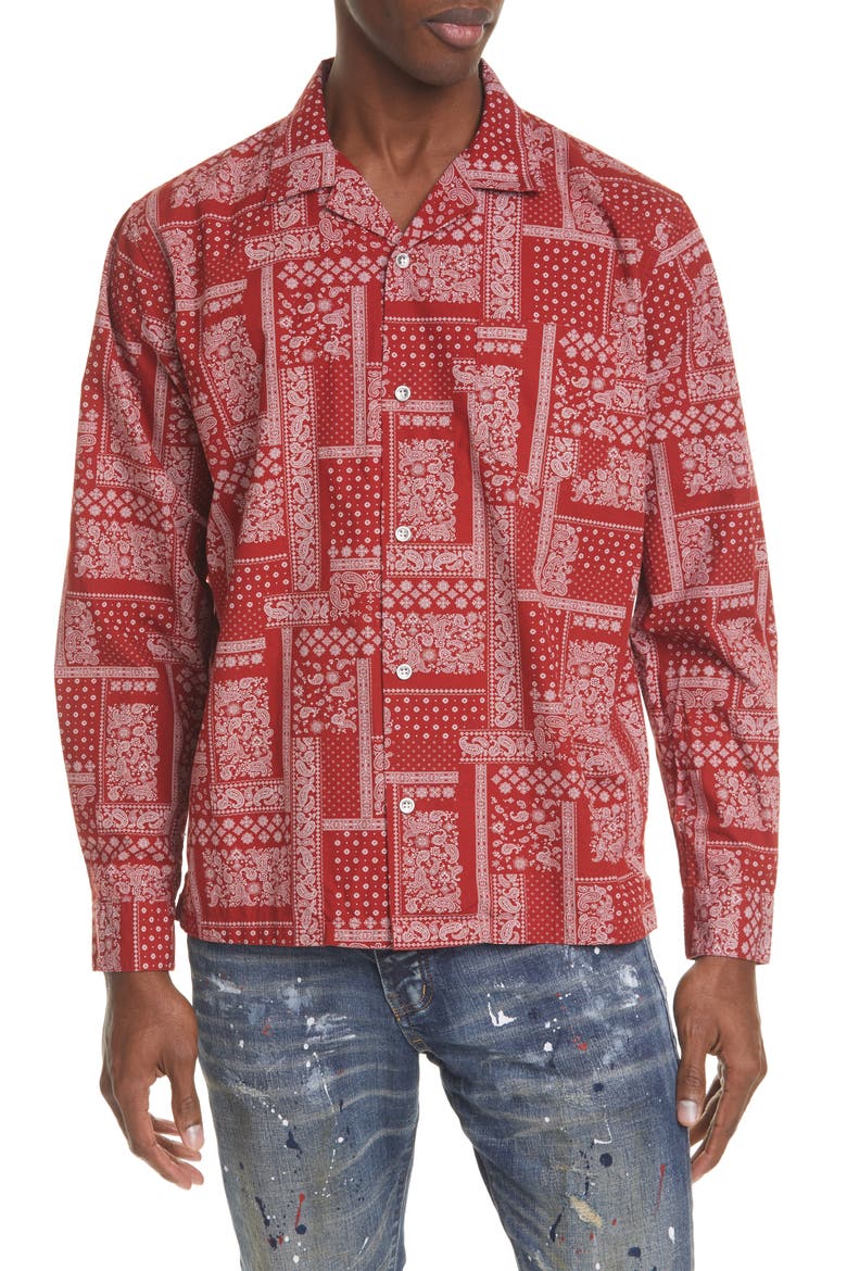 PURPLE Red Bandana Button-Up Shirt, Main, color, RED