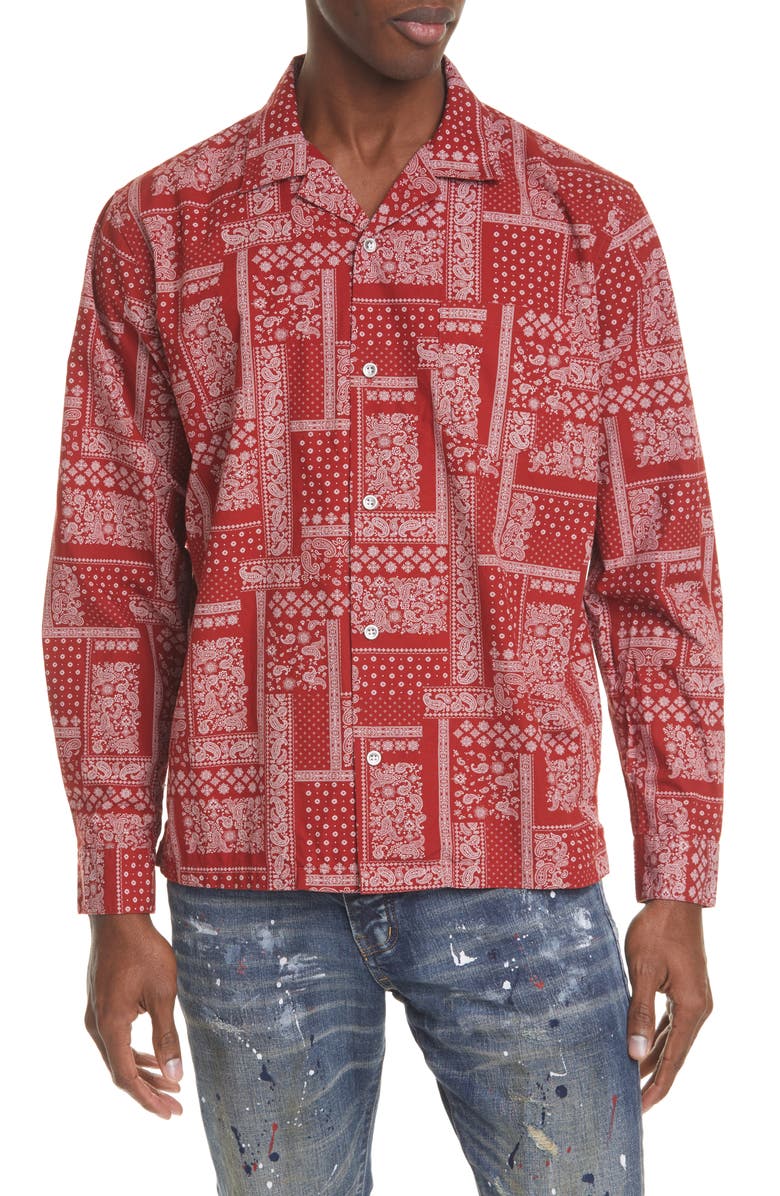 PURPLE BRAND PURPLE Red Bandana Button-Up Shirt, Main, color,
