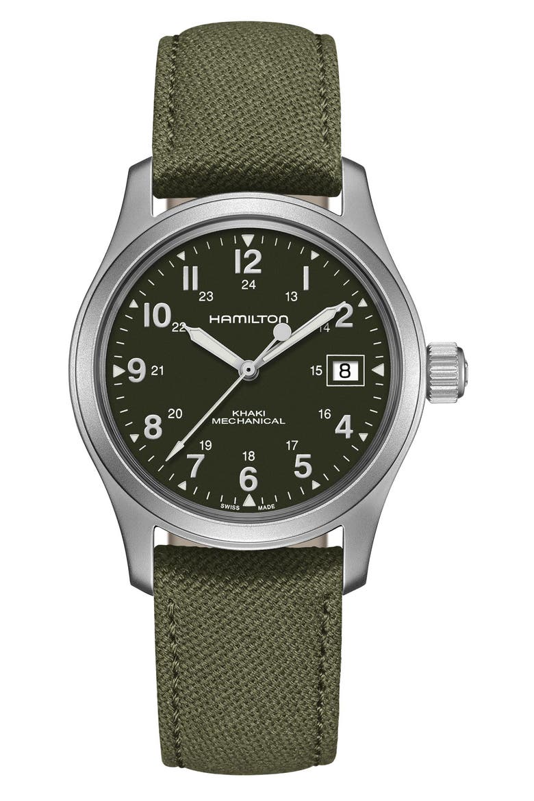 Khaki Field Canvas Strap Watch, 40mm, Main, color, GREEN/ SILVER