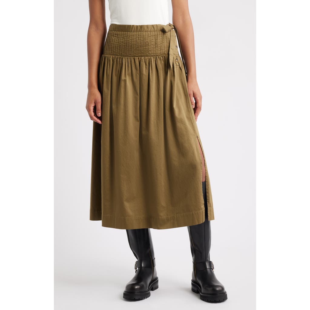 Damson Madder Josie Drop Waist Organic Cotton Midi Skirt In Green