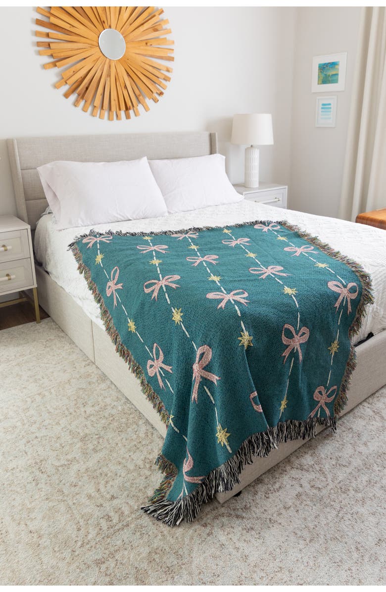 Deny Designs H. Miller Ink Fringe Throw Blanket, Alternate, color, Emerald