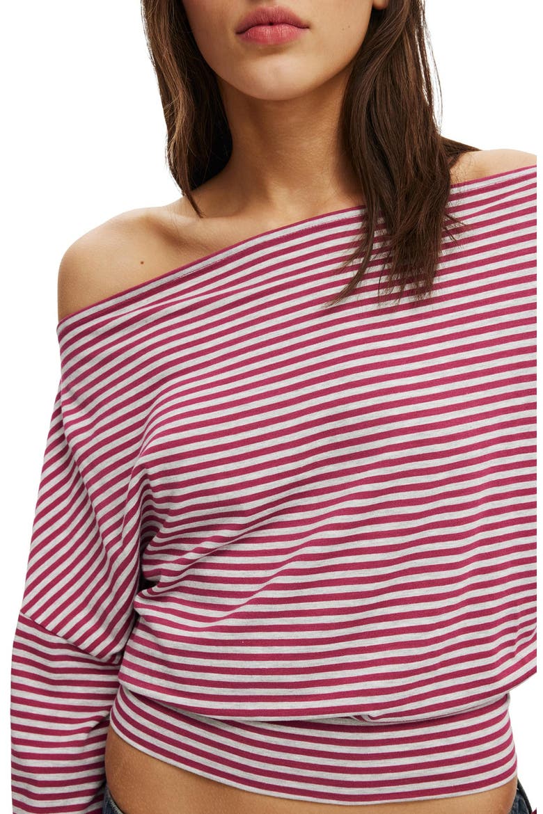 Women's Sage Off Shoulder Long Sleeve, Alternate, color, Madi Stripe Dark Lotus