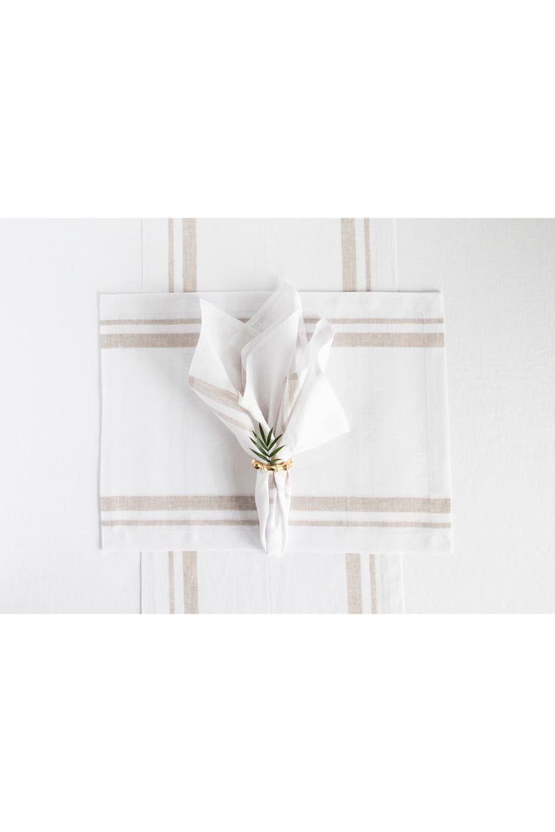 Linen Placemats Set of 4, 14 x 19" - French Stripe, Alternate, color, Natural and White