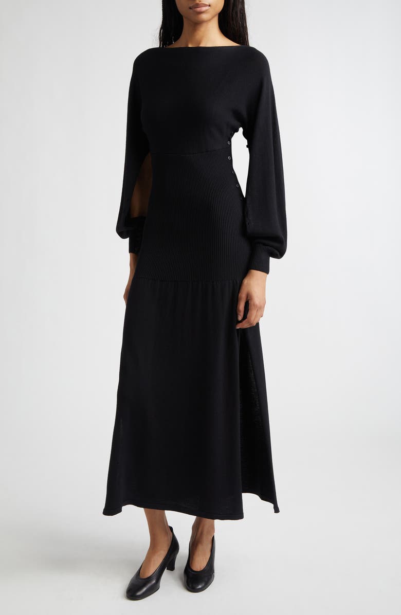 Paloma Wool Fa Cutout Long Sleeve Extrafine Merino Wool Sweater Dress, Alternate, color, Black