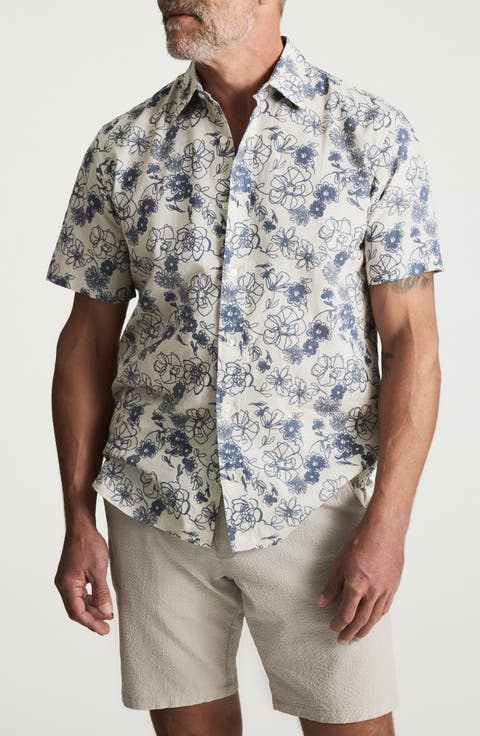 Floral Short Sleeve Cotton & Linen Button-Up Shirt
