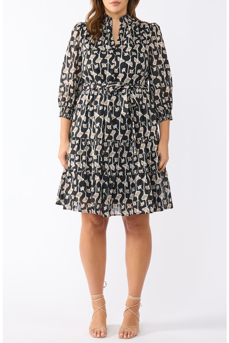 Sea Lily Tiered Cotton Dress, Main, color, BLACK PRINT