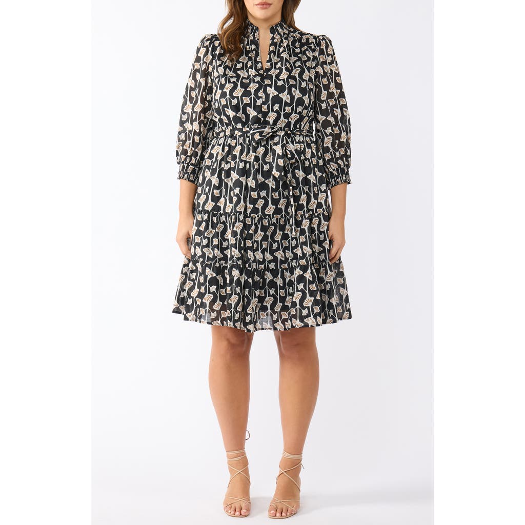 Estelle Sea Lily Tiered Cotton Dress In Black Print