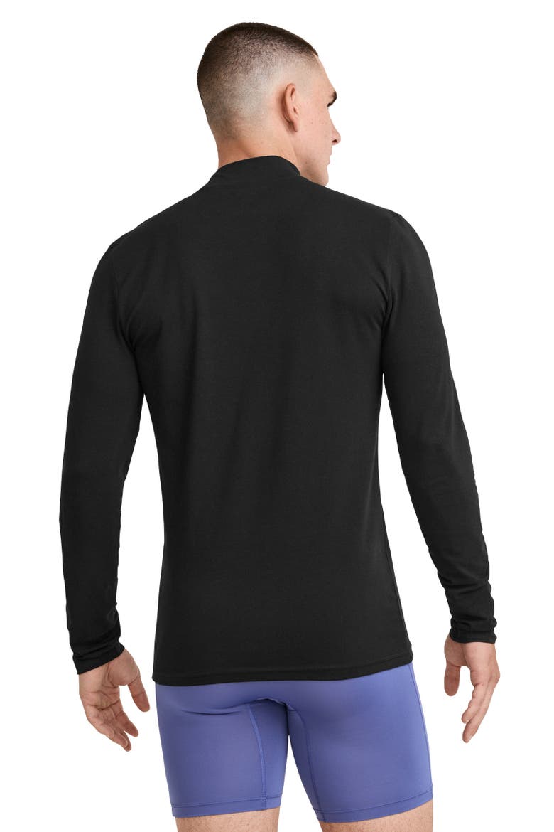 Mens Cotton Stretch Long Sleeve Mock Neck Tee, Alternate, color, Black