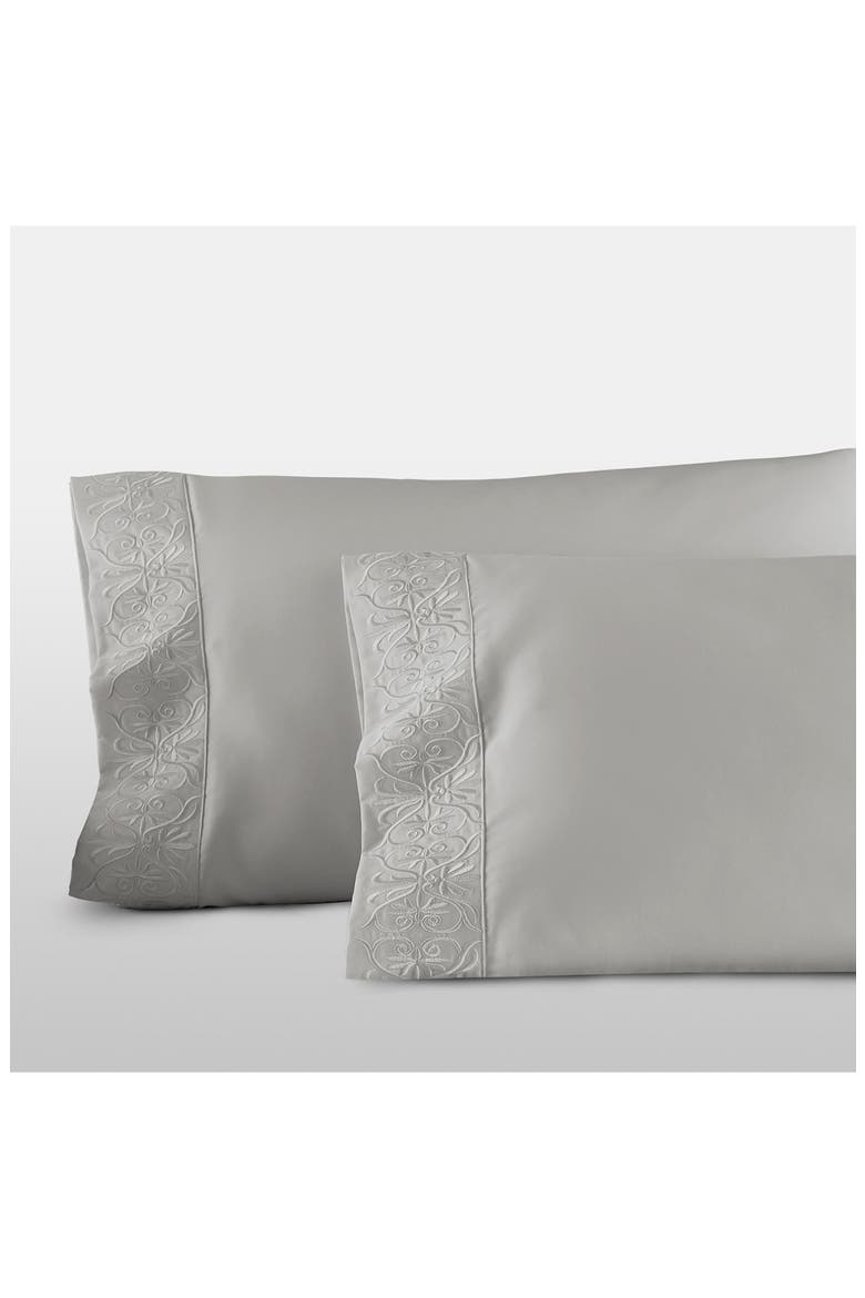 Egyptian Cotton Sateen Embroidered Ariane Pillowcase Set, Main, color, GREY