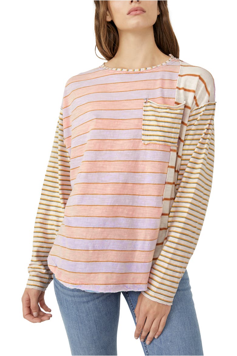 Stripey Prep T-Shirt, Main, color, PASTEL COMBO