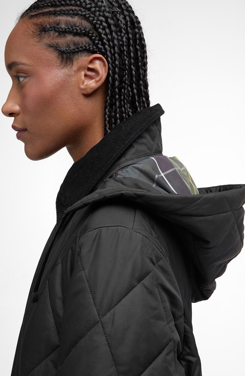 Barbour Meredith Quilted Hooded Long Coat, Alternate, color, Black/ Classic Tartan