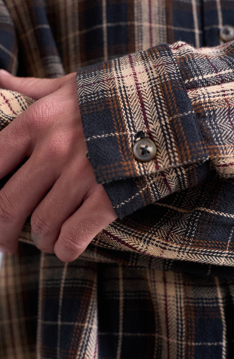 Topman Relaxed Fit Flannel Crop Button-Up Shirt, Alternate, color, Brown