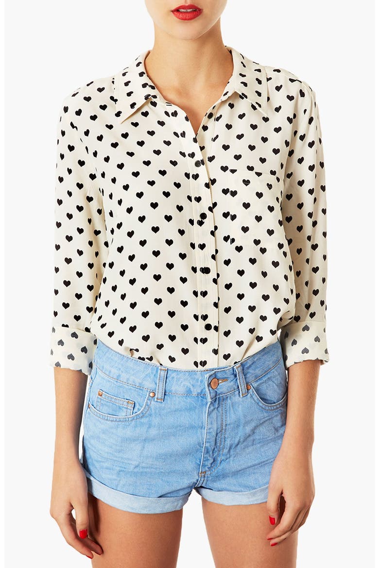 Heart Print Marocain Shirt, Main, color, IVORY