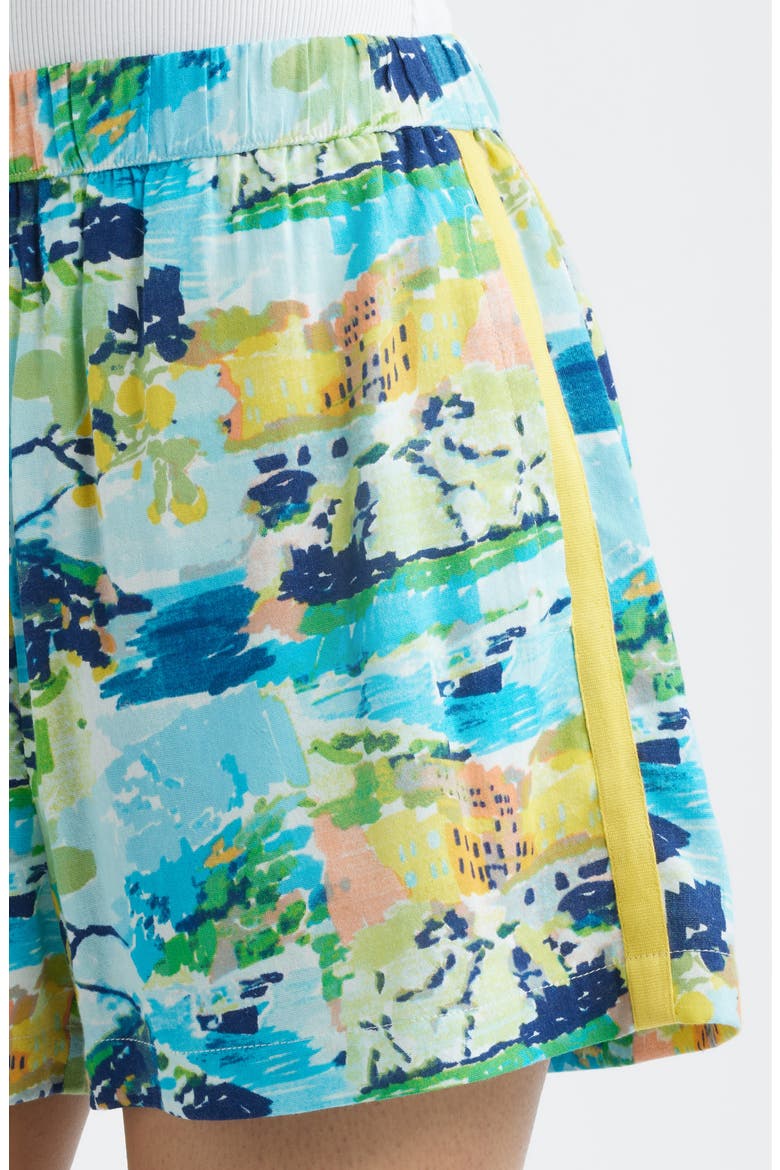 Print Cotton Blend Pull-On Shorts, Alternate, color, AQUA MULTI