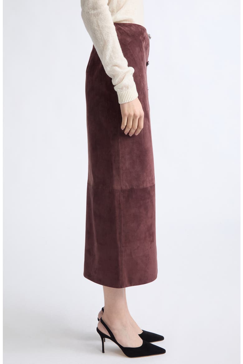 Pinkard Suede Midi Skirt, Alternate, color, DEEP CHERRY
