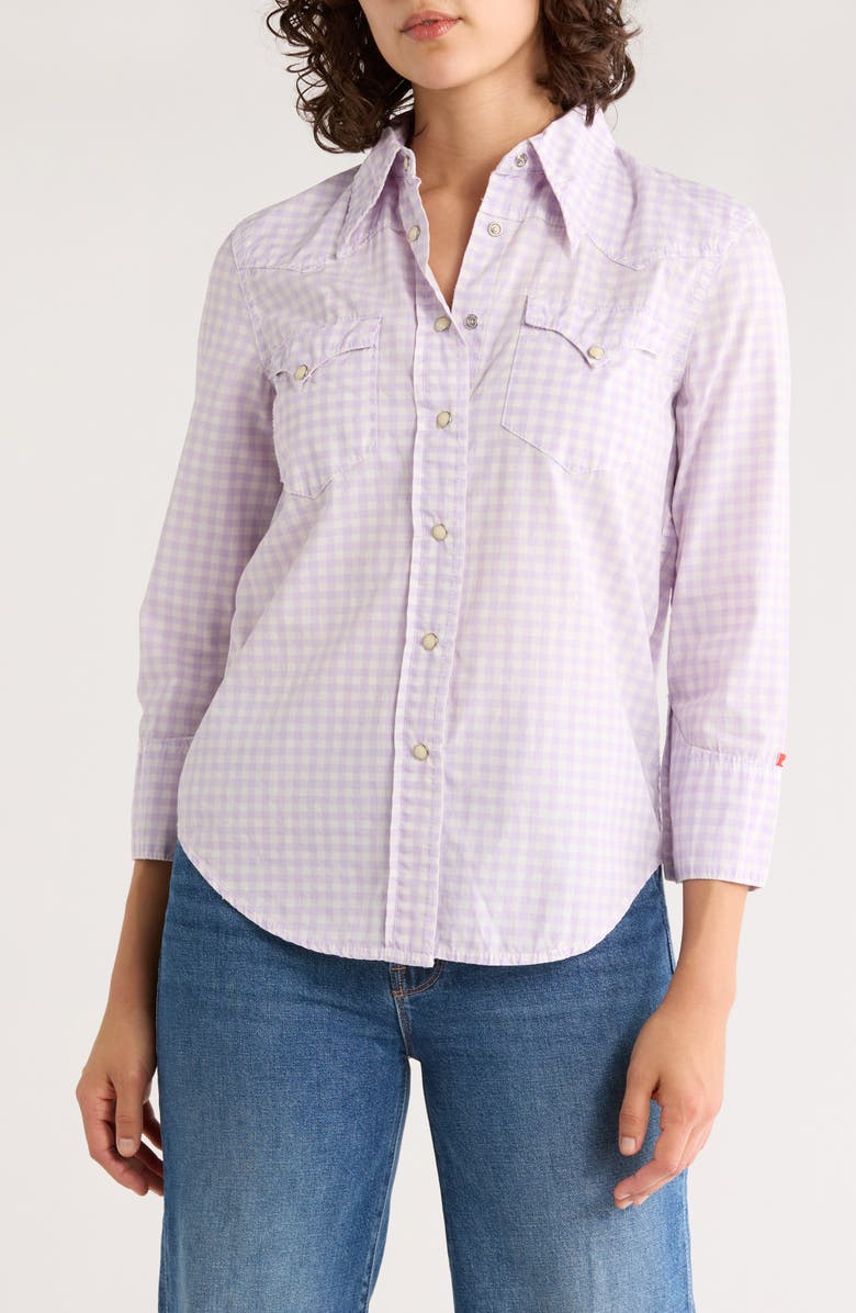 DENIMIST Shrunken Long Sleeve Cowboy Shirt, Main, color, Lilac Gingham